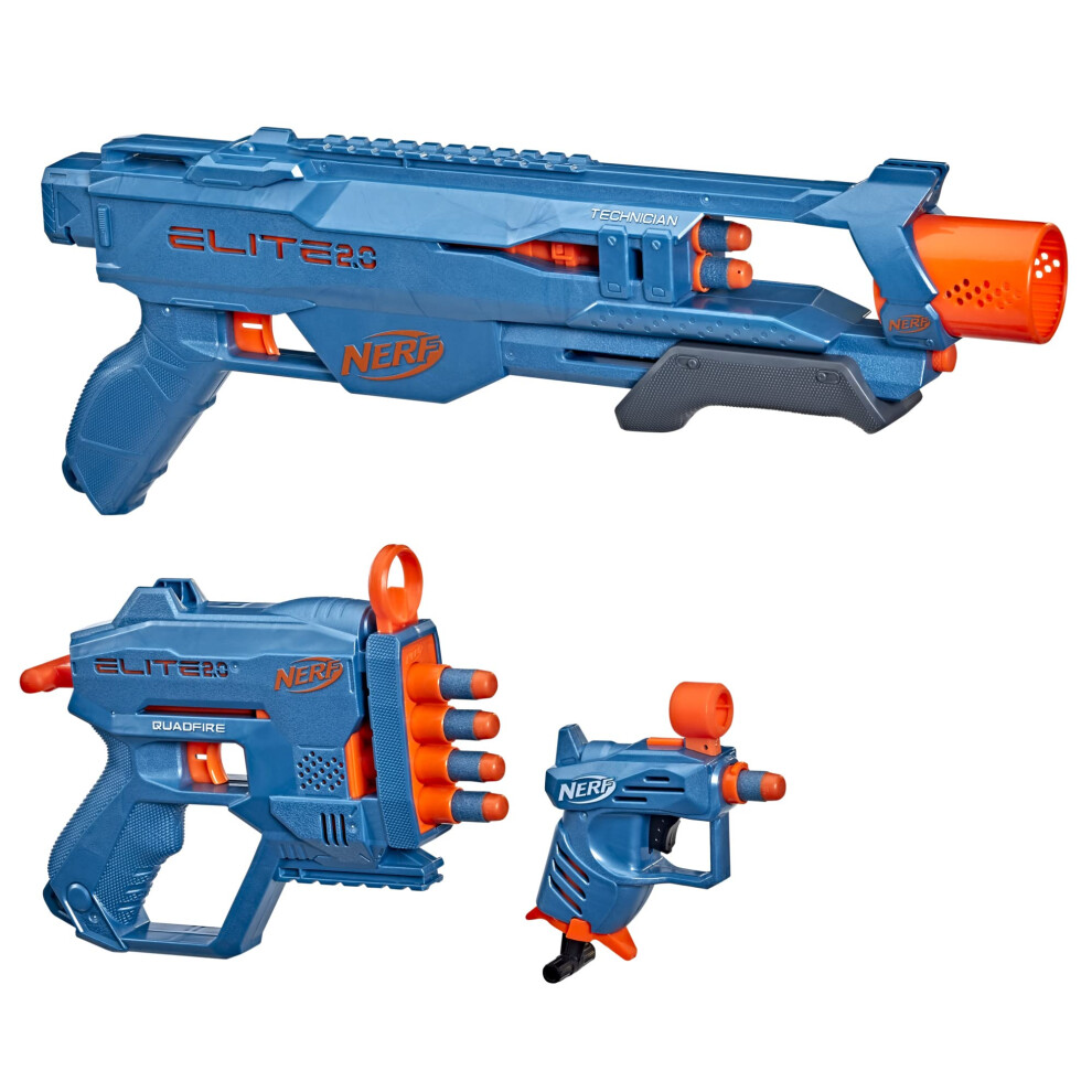 NERF Toy Gun 3-Blaster Pack  Includes Technician DS-2  Quadfire QS-4