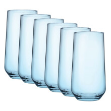 (Light Blue Highball(470ml) Set of 6) 6/12 Pcs Allegra Coloured Glasses Highball Tumbler Tall Short Cocktails Juice 470/425ml