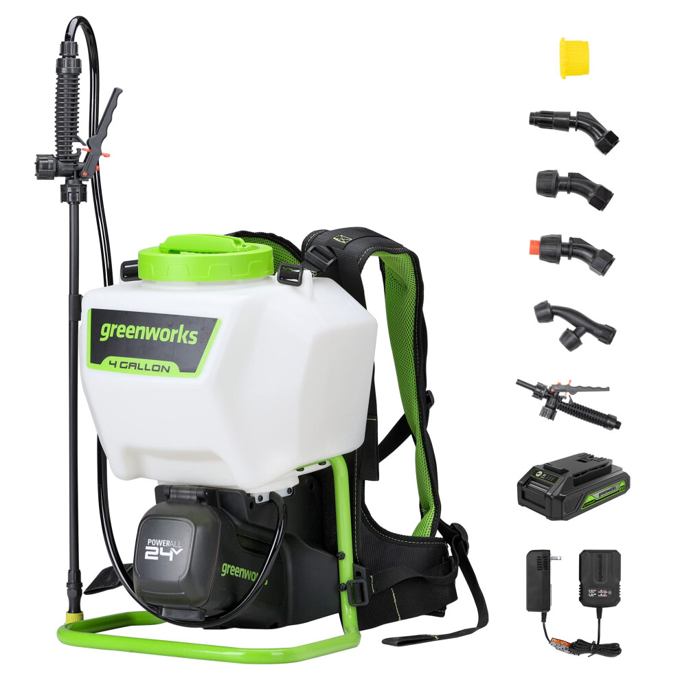 Greenworks 24V Cordless Backpack Sprayer (4 Gallon / 5 Tips / 25 FT Sp