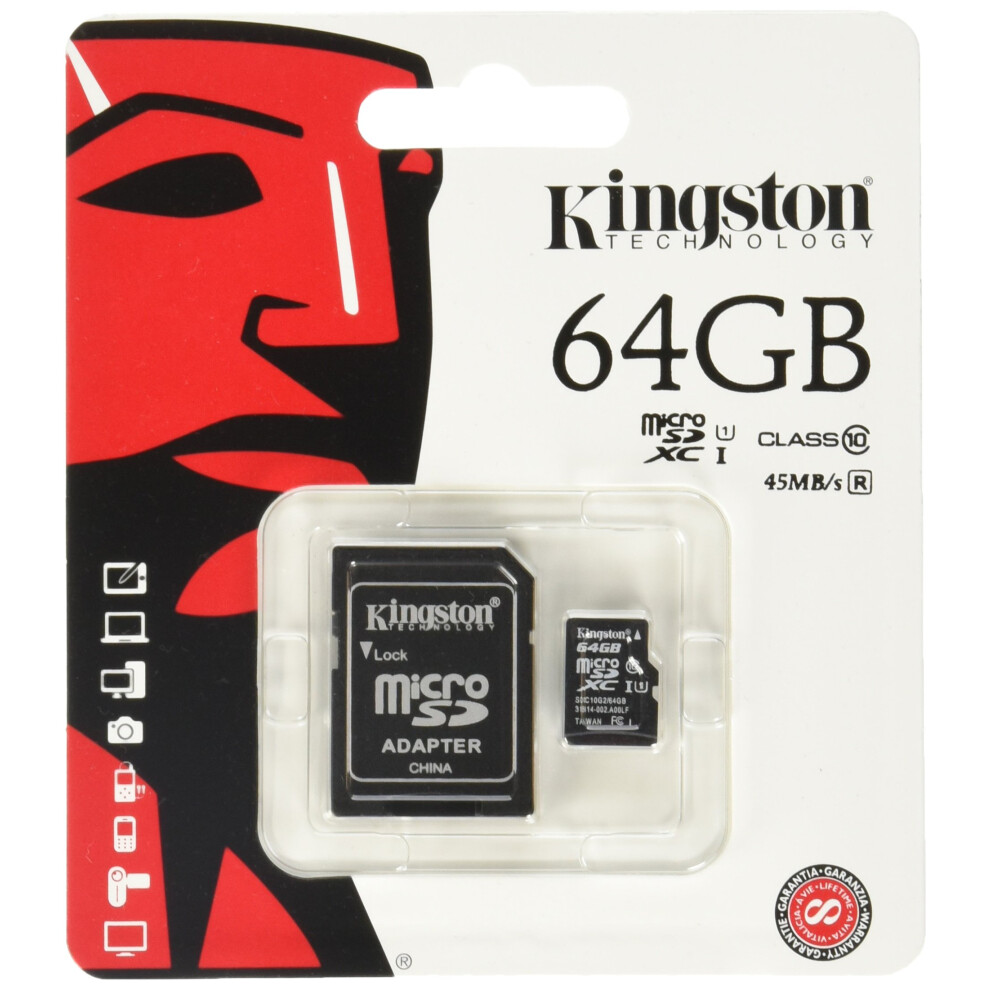 Kingston Digital 64 GB microSD Class 10 UHS-1 Memory Card 30MB/s with