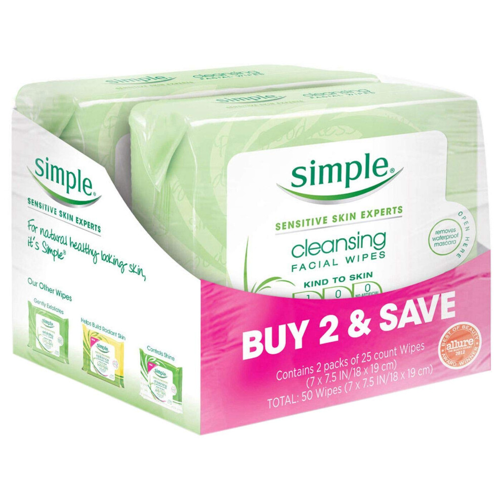 Simple Cleansing Facial Wipes (Boxed 6 packs x 25 wipes) Total 150 Wip