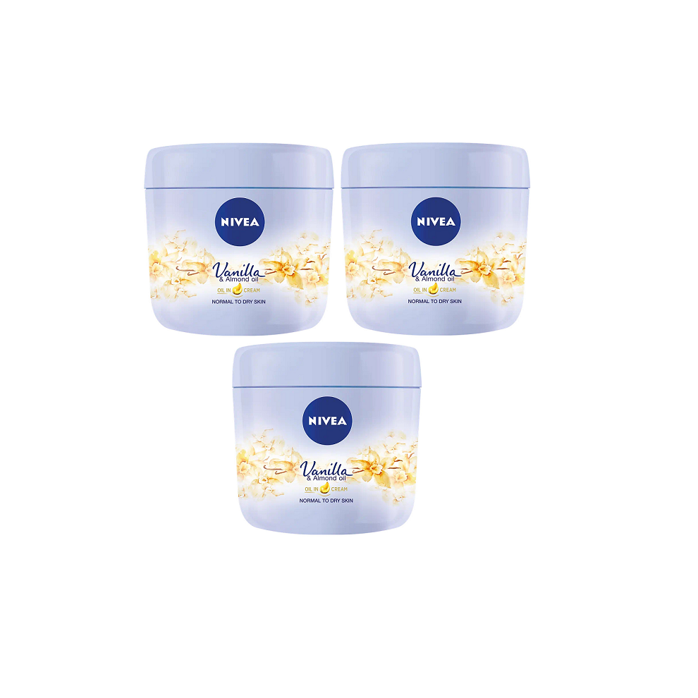 Nivea Vanilla & Almond Oil In Cream Normal To Dry Skin 3 x 400ml Tubs Bulk Buy