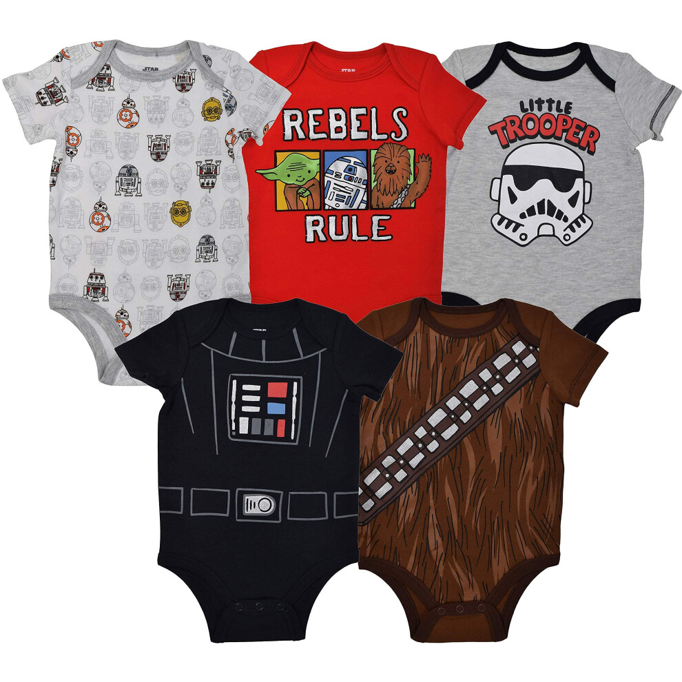 STAR WARS Baby Boys 5 Pack Bodysuits Darth Vader Chewbacca Storm Troop