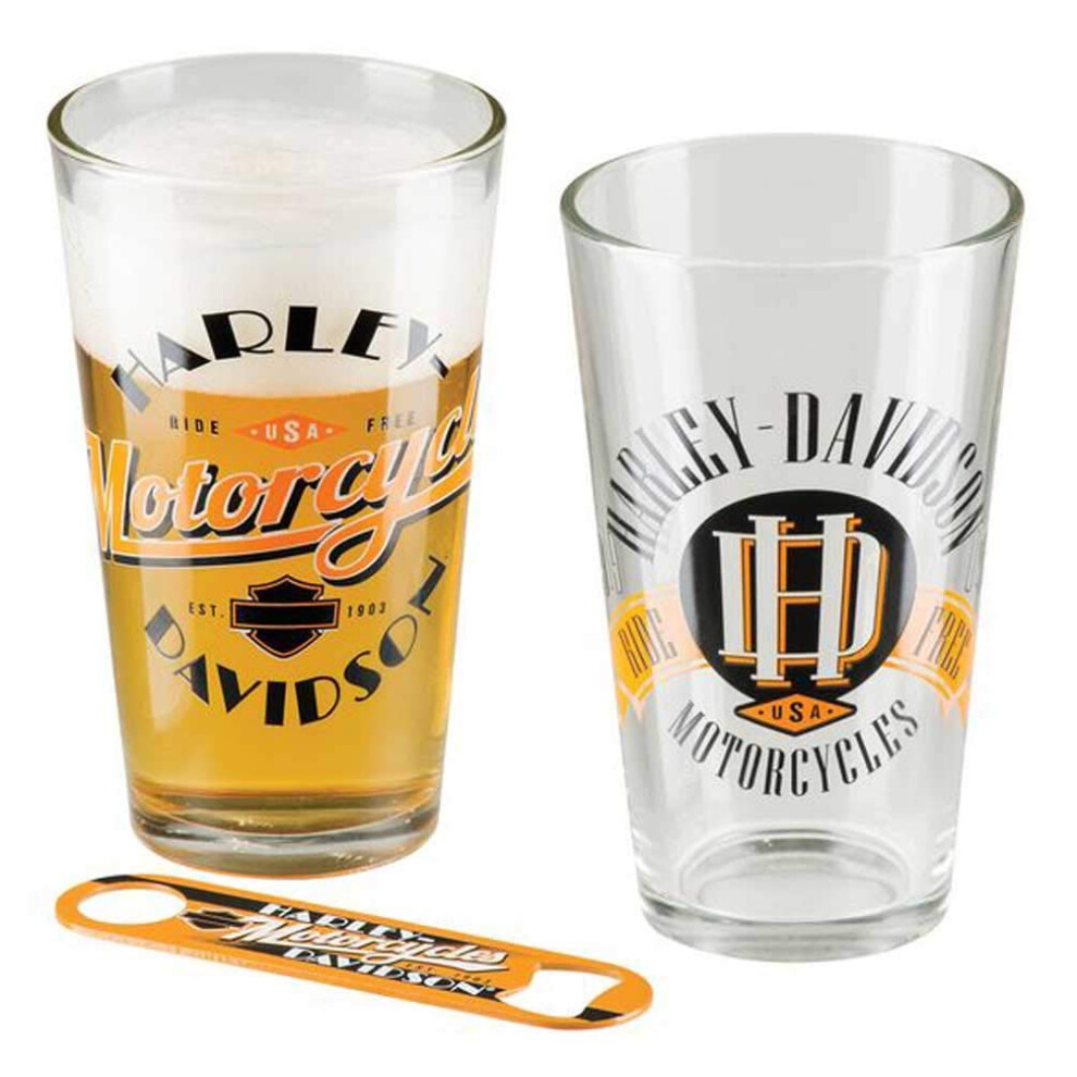 Harley-Davidson Ride Free Pint Glass Set w/Opener - Set of 2-16 oz. HD