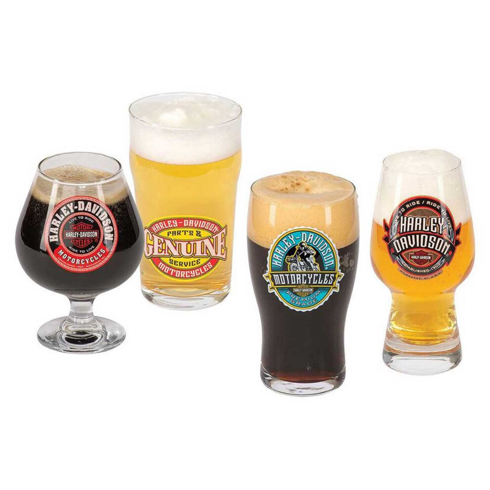 Harley-Davidson Label Craft Beer Glasses Set  Unique H-D Graphics - Se