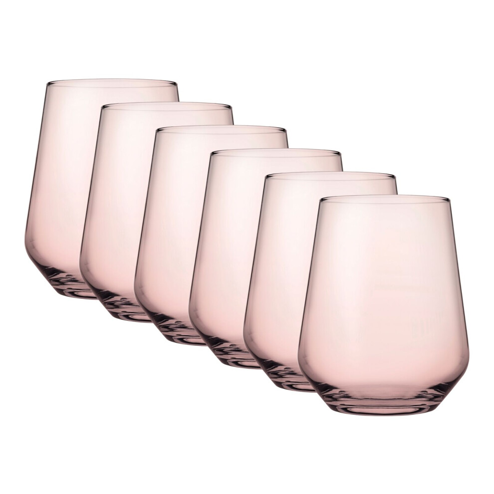 (Pink  Tumbler(425ml)  Set of 6) 6/12 Pcs Allegra Coloured Glasses Highball Tumbler Tall Short Cocktails Juice 470/425ml