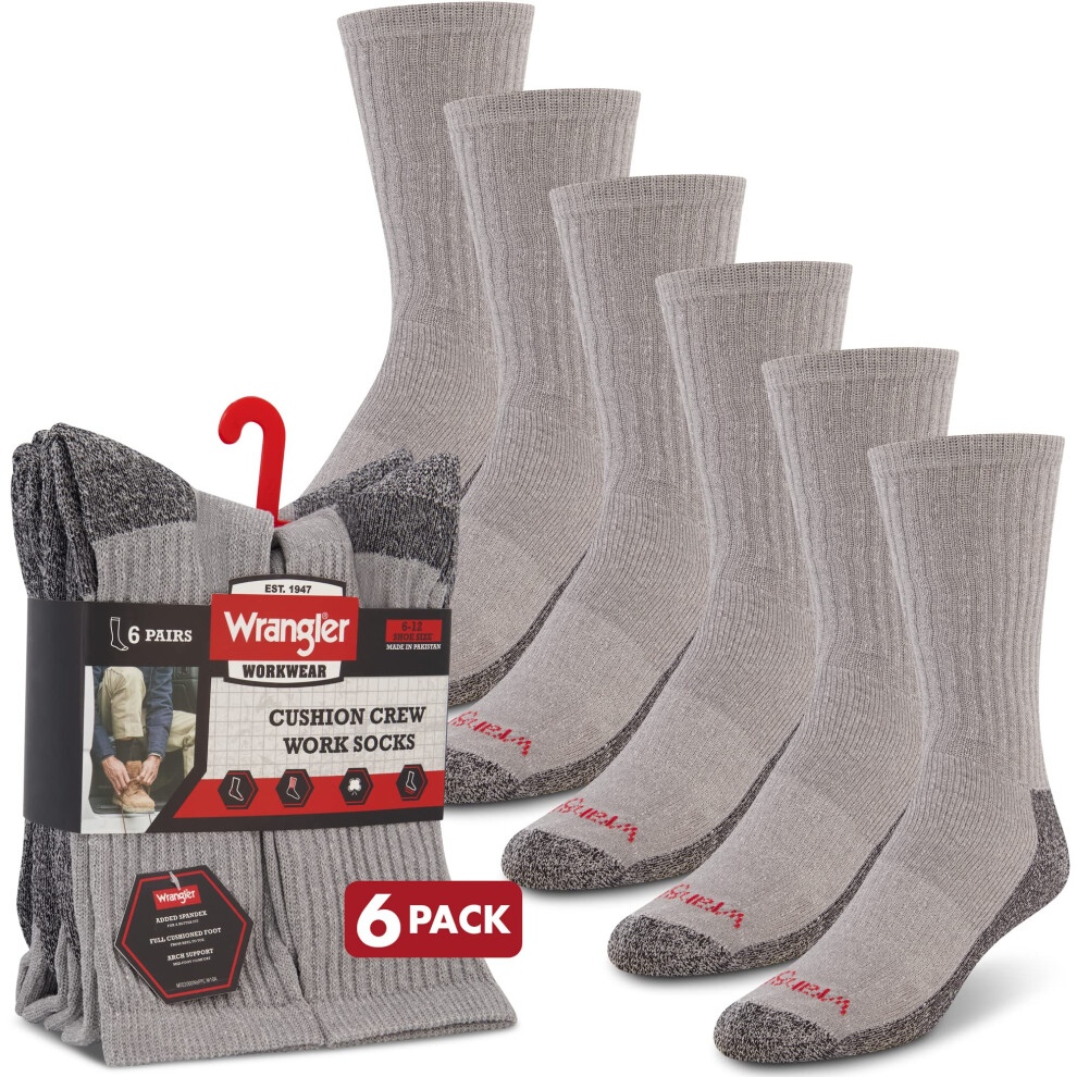 Wrangler - Mens Socks - Cushion Work Crew Socks Size 6-12 (Grey)