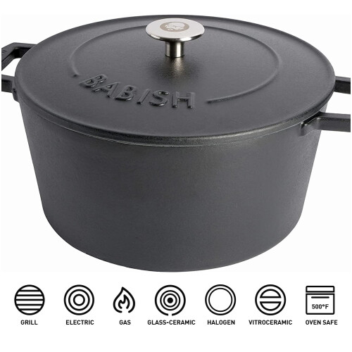 Babish Round Enamel Cast Iron Dutch Oven w/Lid  6-Quart  Matte Black 1