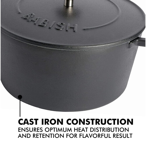 Babish Round Enamel Cast Iron Dutch Oven w/Lid  6-Quart  Matte Black 2
