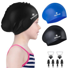 Lot de 2 bonnets de bain pour enfants, unisexe, en silicone, pour cheveux longs et courts, pour enfants de 3 ΰ 15 ans, tout-petits, jeunes et adoles