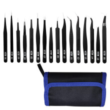 Set de 16 Pcs de Pinceaux de Précision Affûtés, Inclus 16 Types de Pinceaux Médicaux en Acier Inoxydable Antistatique