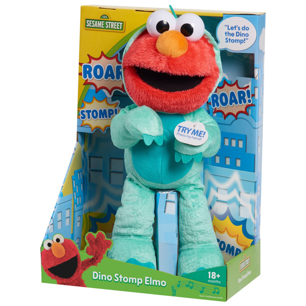 SESAME STREET Dino Stomp Elmo 13-Inch Plush Stuffed Animal Sings and D