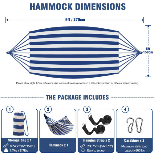 Anyoo Garden Cotton Hammock Comfortable Fabric Hammock with Tree Strap 2