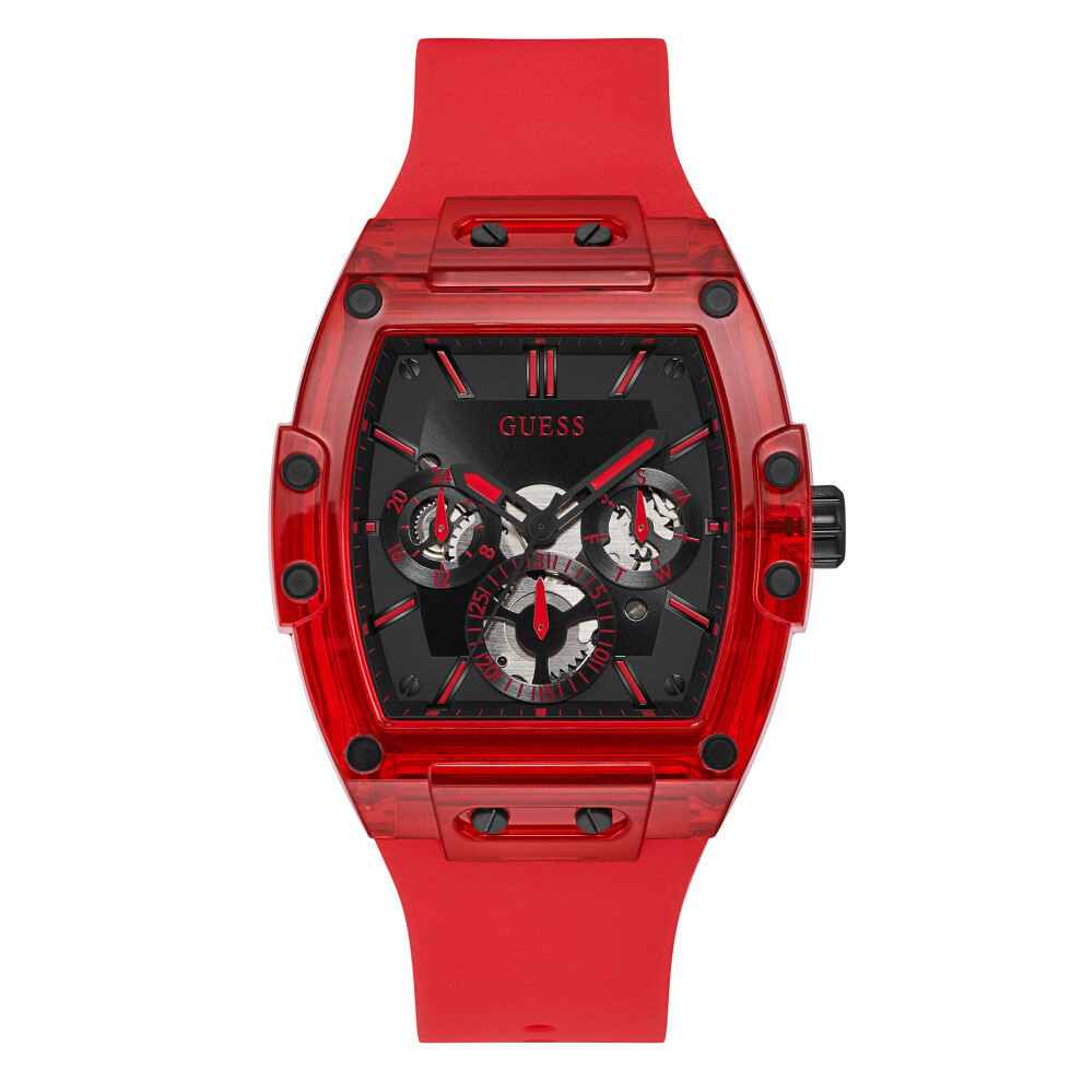 GUESS Men's Polycarbonate Quartz Watch with Silicone Strap  Red  24 (M