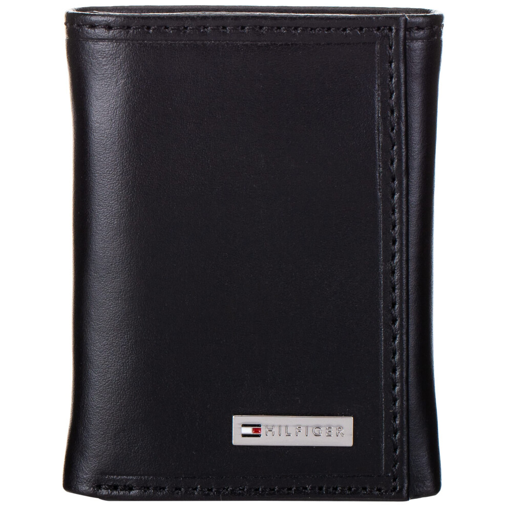 Tommy Hilfiger Men's Leather Trifold Wallet  Fordham Black  One Size