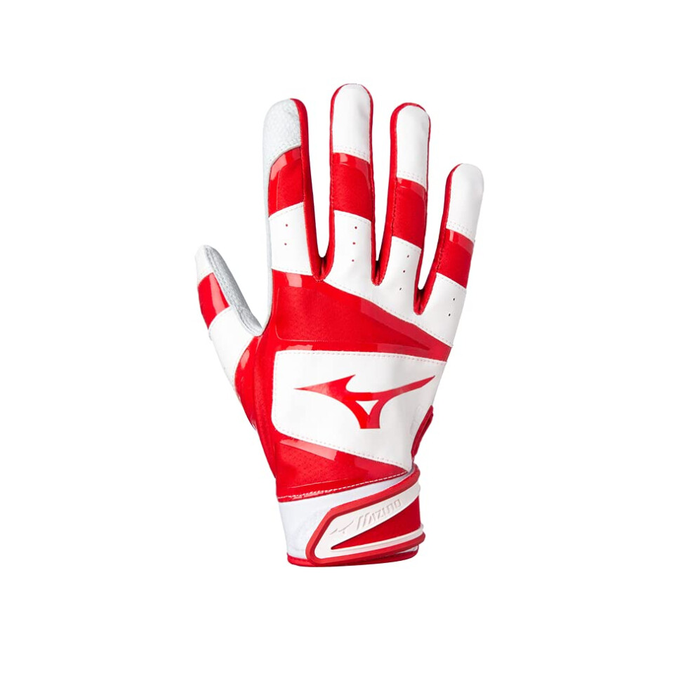 Mizuno B-303 Adult Baseball Batting Glove  White-Red  XX-Large