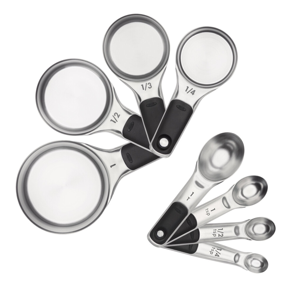 Oxo Good Grips Stainless Steel Measuring Cups & Spoons Set - 8-Piece, Magnetic, Stackable, Non-Slip Handles - 11180500