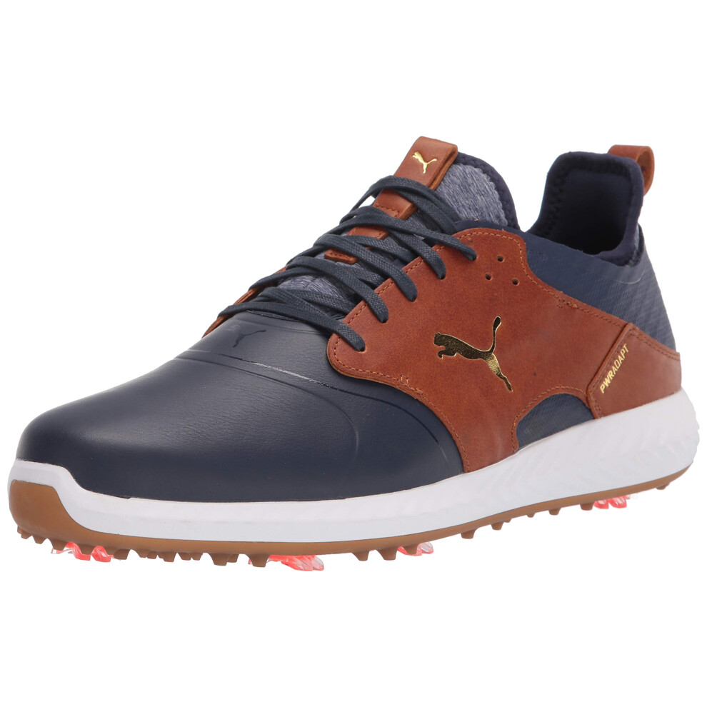 Puma Men's Ignite Pwradapt Caged Crafted Golf Shoe  Peacoat-Leather Br