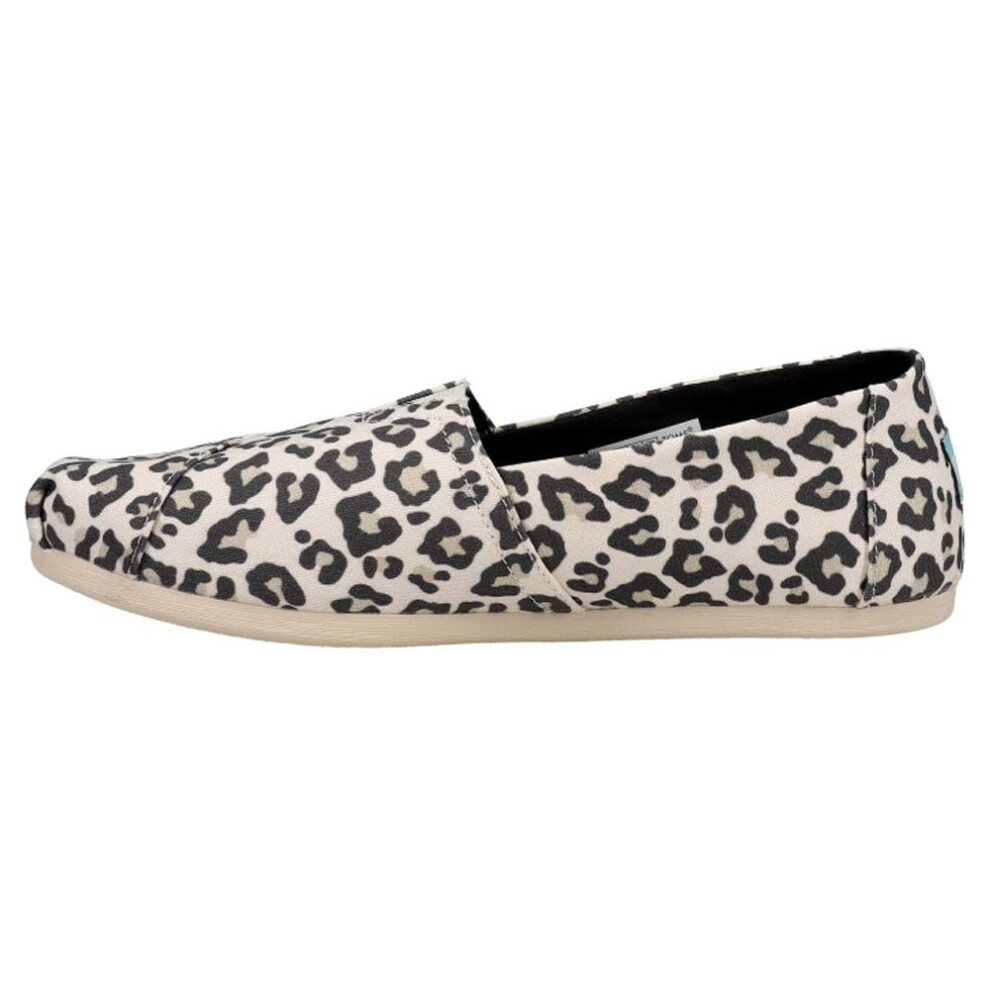 TOMS Womens Alpargata Leopard Slip On Flats Casual - Black  White - Si