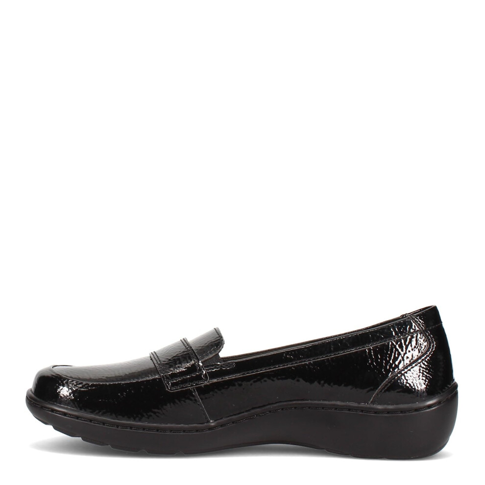 Clarks Women's Cora Daisy Loafer  Black Synthetic Crinkle Patent Synth