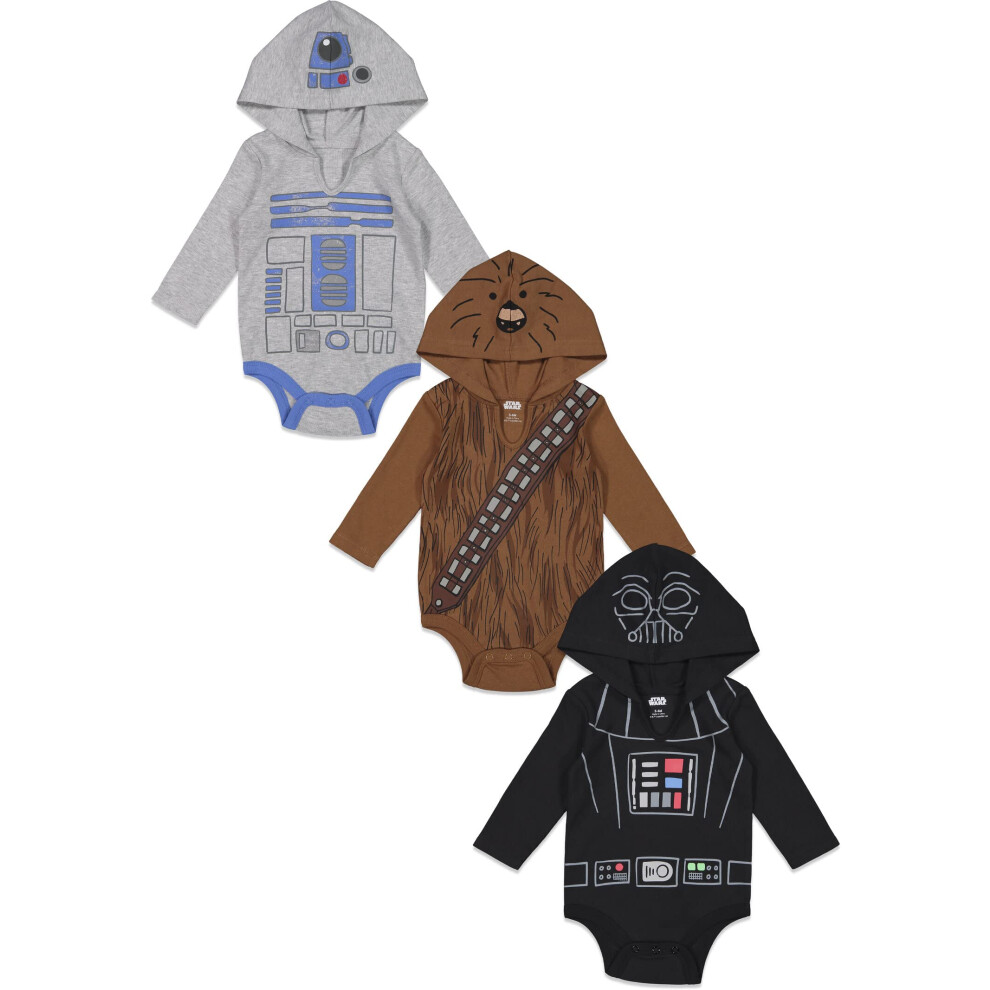 STAR WARS Darth Vader R2-D2 Chewbacca Newborn Baby Boys 3 Pack Bodysui