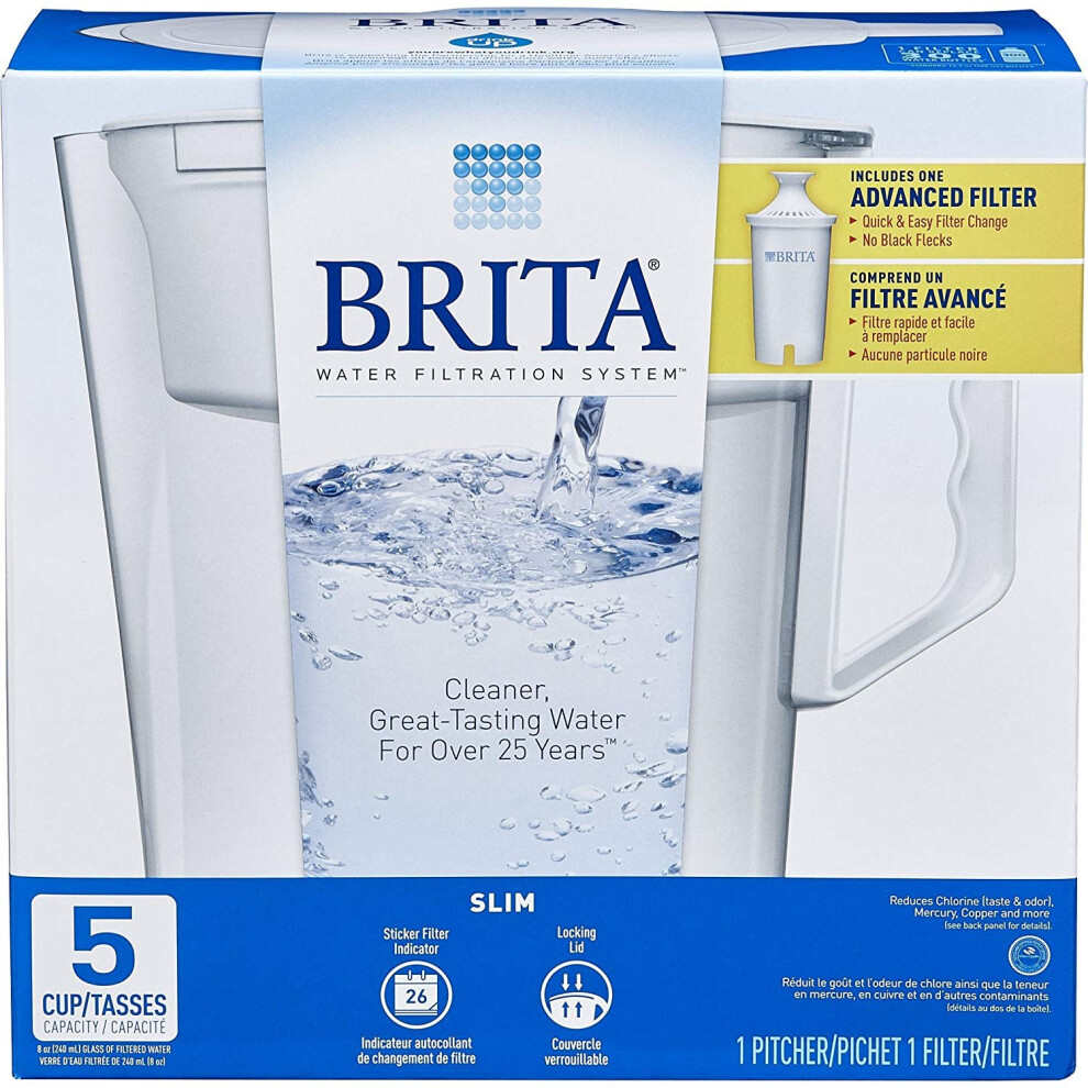 Brita Water Pitcher  Slim  Capacity  Includes One Advanced Filter  Whi