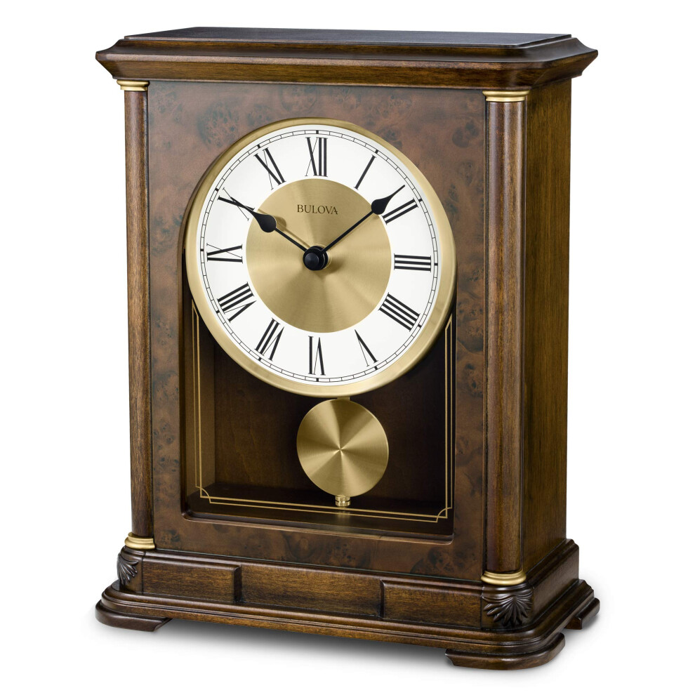 Bulova B1860 Vanderbilt Mantel Clock  Warm Walnut 12.25 x 9 x 4.75