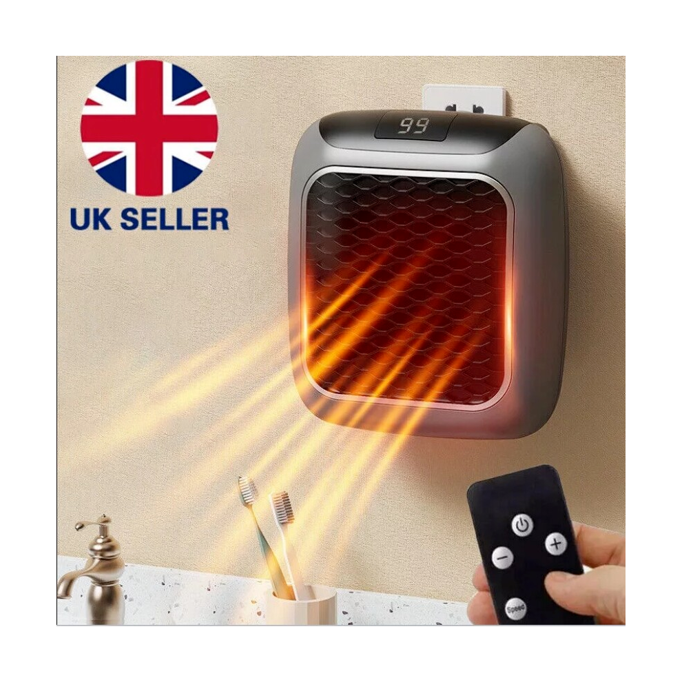 Portable Electric Heater 800W Uk Plug Timer With Remote Control Digital Display Light
