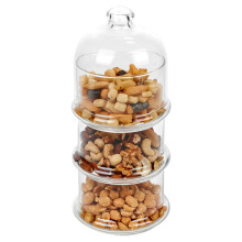 Villa Patisserie 3-Tier Glass Cookie Jar with Dome Lid – Clear, Stackable Display (26 cm tall) – Fridge & Dishwasher Safe