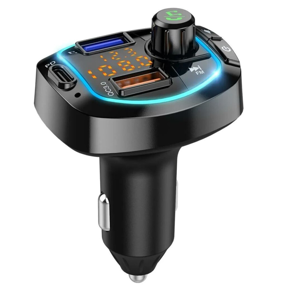 Chronus New Fm Transmitter Bluetooth 5.0 Wireless Car 3Usb Charger Handsfree Mp3 Player(Black) Black 6976918045959