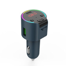 Transmetteur FM Bluetooth, adaptateur radio sans fil, kit mains libres pour voiture avec chargeur PD et rétroéclairage LED 7 couleurs avec support P