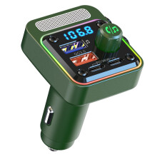 Chronus Car Radio Bluetooth Adapter Charger: Wireless FM Transmitter Handsfree Phone Call(Green)