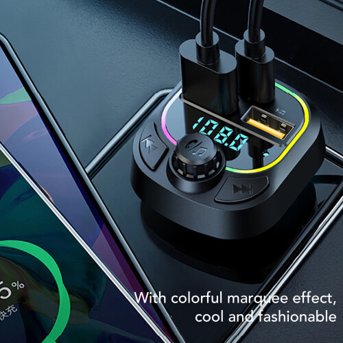 Chronus Car MP3 Player BT 5.0 Multifunctional 20W Fast Charging Memory Function Stable Transmission FM Transmitter with Cool Lighting(Black) 1