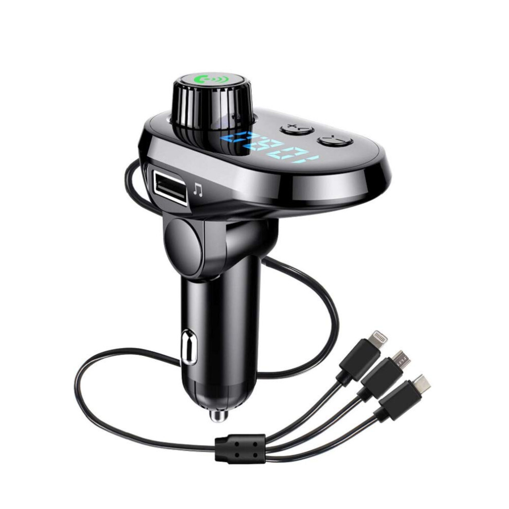 Chronus Radio Fm Transmitter Bluetooth5.0, Multifunctional Handsfree Car Kit Adapter With Iphone & Android Cellphone Charger Type C Cable, Tf Card, 6976918046079