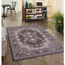 (Dark Grey, Medium 120x160 cm (4'x5'3")) Lancashire Traditional Rug Living Room Medallion Floral Bordered Rug