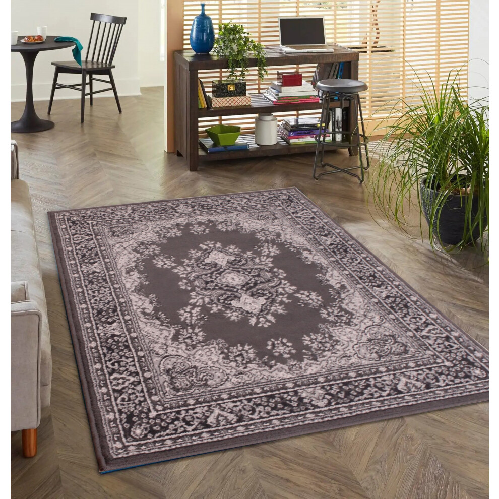 (Dark Grey, X-Large 200x290 cm (6'7"x9'6")) Lancashire Traditional Rug Living Room Medallion Floral Bordered Rug-image-OPC-PFPPYFX-NEW