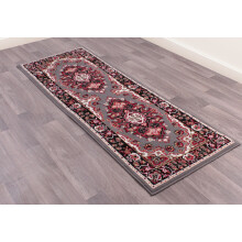 (Grey, Runner L201xW70 cm (6'7"x2'4")) Lancashire Traditional Rug Living Room Medallion Floral Bordered Rug