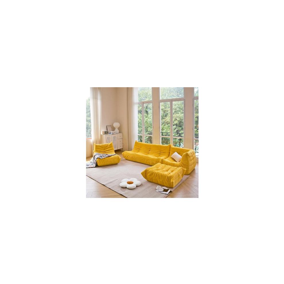 (yellow, 3 seater) Togo sofa compression sofa set lazy floor sofa memory foam ergonomic fireplace chair suitable for bedroom living room salon office customizable