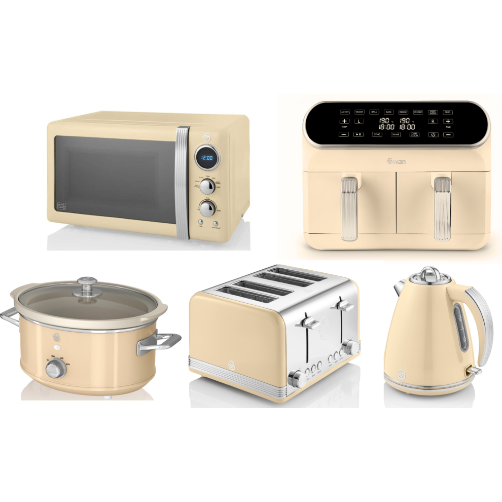 SWAN Retro Cream Kettle Toaster Microwave Air Fryer & Slow Cooker Set