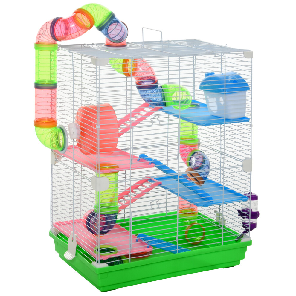 Pawhut 5 Tier Hamster Cage Carrier Habitat w/ Exercise Wheels, Green
