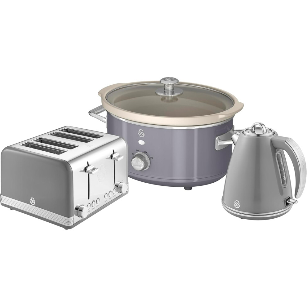 SWAN Retro Grey Jug Kettle 4 Slice Toaster & 3.5L Slow Cooker Set-image-OPC-PFPTBV7-NEW