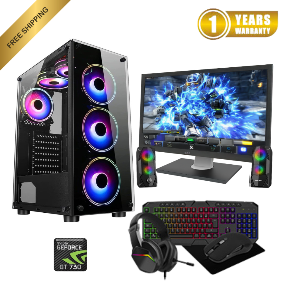 (Full setup ) Fast Gaming PC Bundle Core i5 16GB RAM 1TB & 256GB SSD 4GB GT730 22"