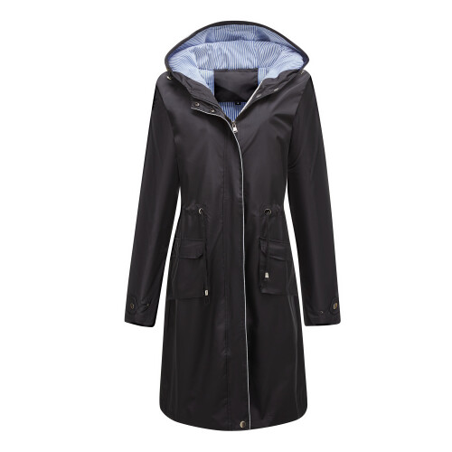 (black, M) Women Long Waterproof Jacket Hooded Lightweight Raincoat Windbreak Outdoor Trench Coats