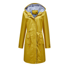 (yellow, XXXL) Women Long Waterproof Jacket Hooded Lightweight Raincoat Windbreak Outdoor Trench Coats