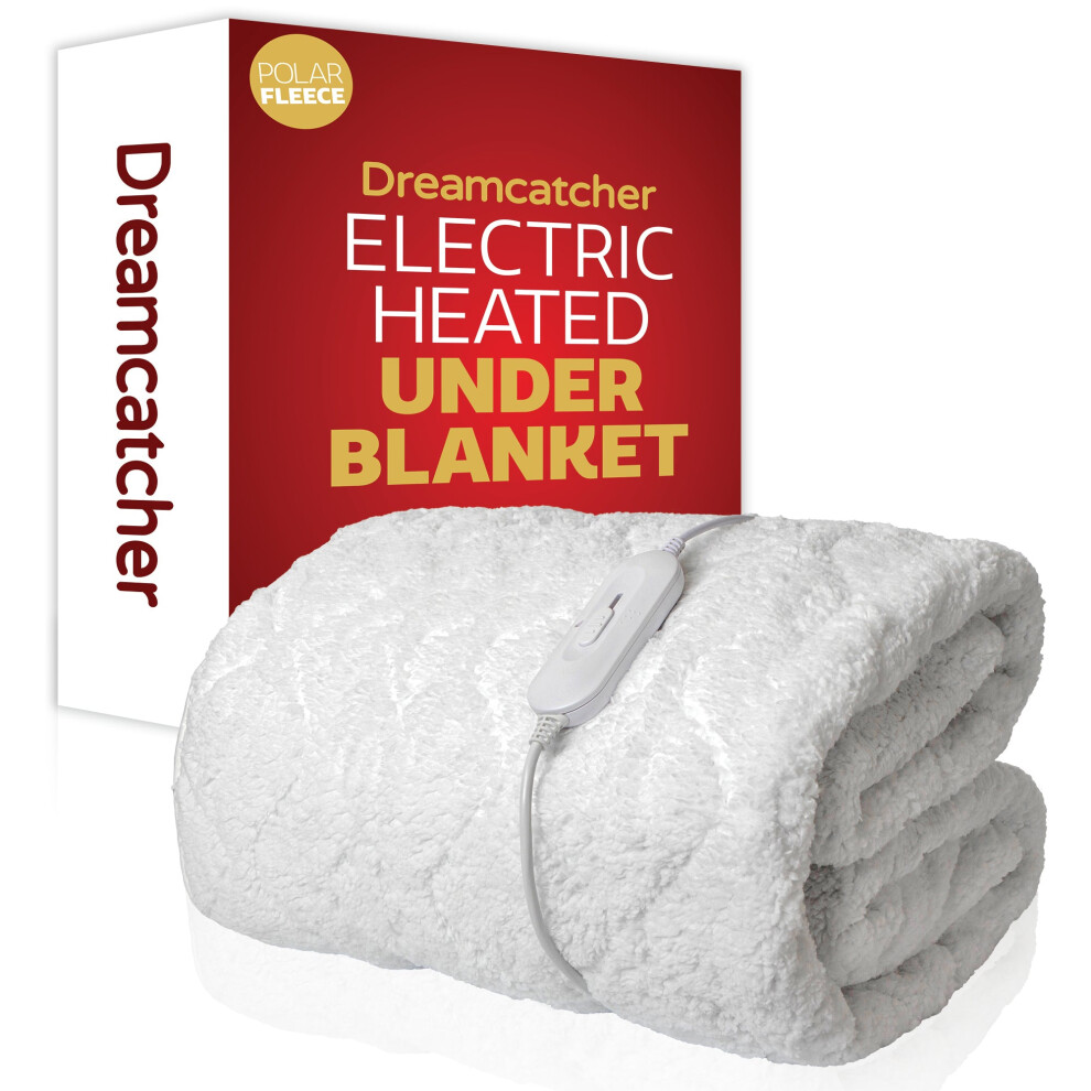 Dreamcatcher Deluxe Single Electric Blanket Single Control Fitted Polar Fleece Heated Bed Underblanket 190 X 90Cm 3 Heat Settings White