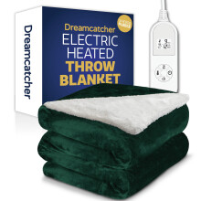 Dreamcatcher Green Sherpa Heated Throw Blanket 160x120 cm - 9 Heat Settings, 12h Timer, Detachable Controller, 30C Washable, UK Plug