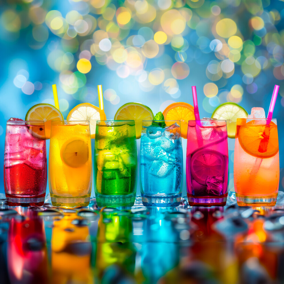 ​​Neo 6x Multicolour 390ml Highball Glasses Tall Hi Ball Glass Water Gin Juice Cocktail Drinking Glassware Tumblers Set