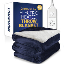 Dreamcatcher Sherpa Fleece Electric Heated Throw Over Blanket Double Polyester 160cm x 120cm Dark Grey