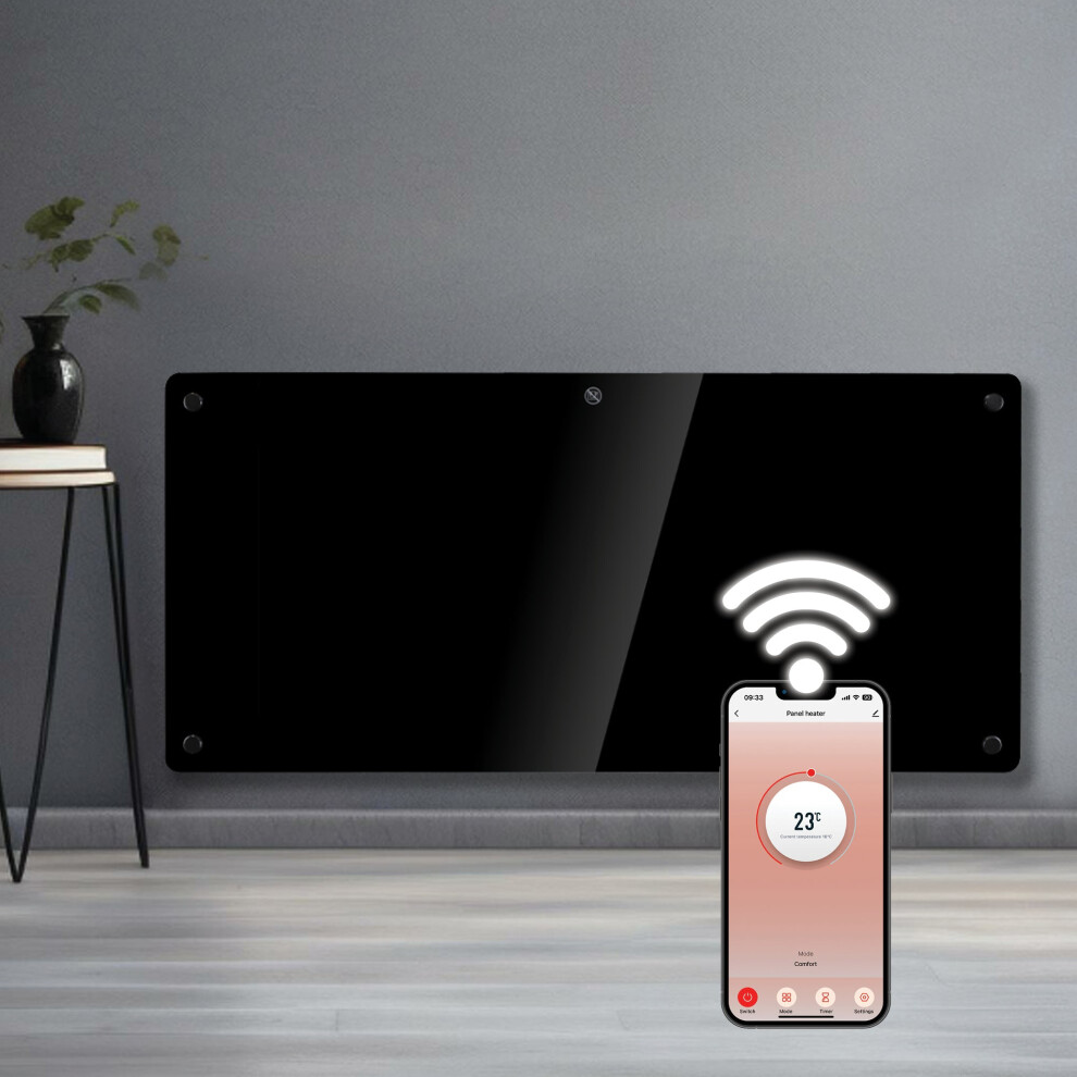 Futura Unisex Black 2000W Wifi Glass Electric Panel Heater Radiator Wall Mounted Extra Large - Image 4