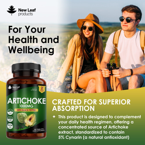 New Leaf Product Artichoke Extract 1000mg Tablets - 120 Vegan Tablets With Black Pepper 2